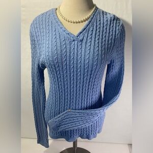 Talbots Woman’s Sweater Size M Color Light Blue Knit V-neck Long Sleeves